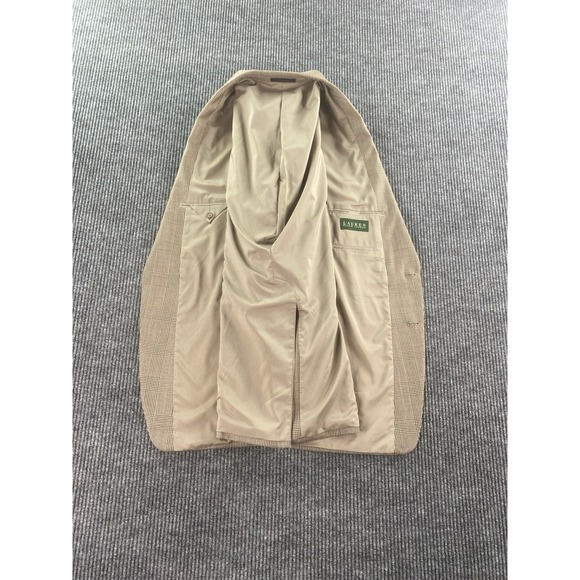 Vintage Ralph Lauren Sport Coat 48 L Beige Silk Wool Glen Plaid Designer LRL - Picture 12 of 13